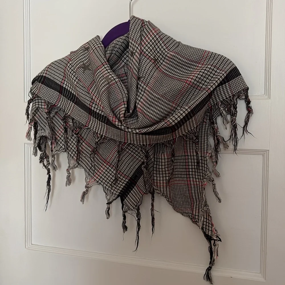 Unique Plaid Scarf with Star Accents. Light material. Triangular. 66” x …